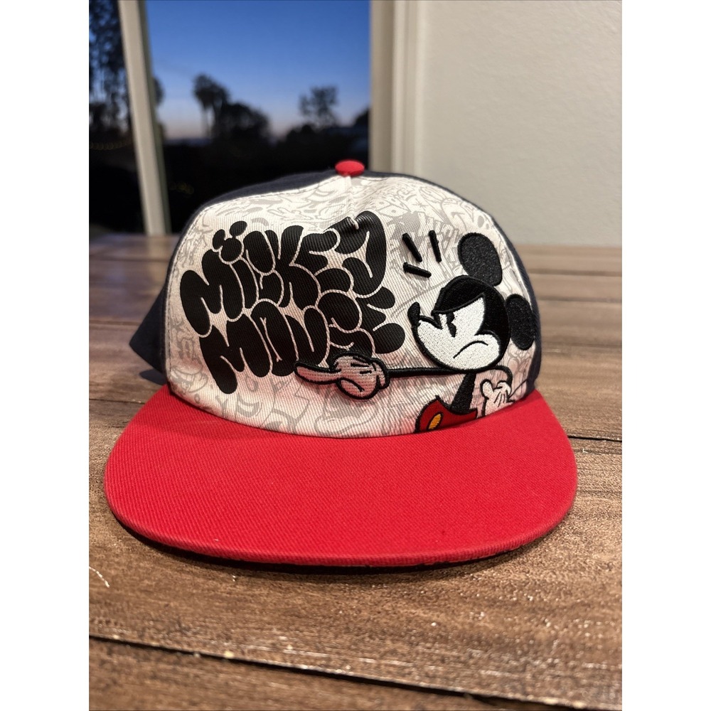 DISNEY PARKS- Mickey Mouse Angry Graffiti Red White Black Snapback Hat (Q3)
